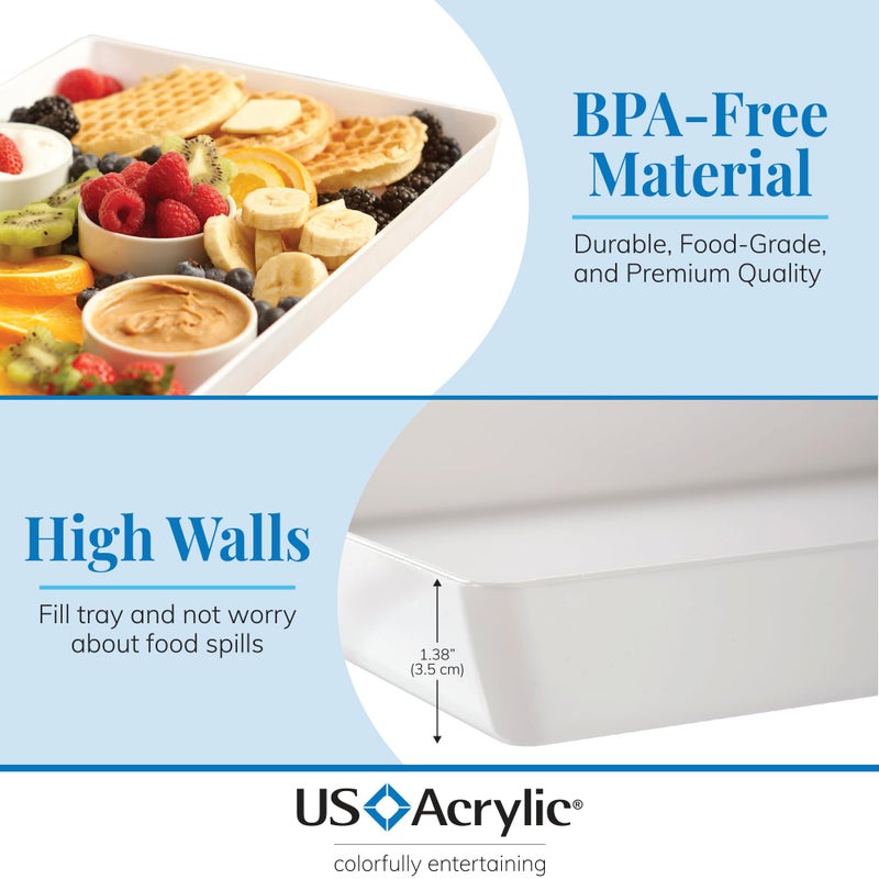 US Acrylic Avant White Plastic Serving Trays (Set of 3) 15â€ x 10â€ | Large Reusable Rectangular Party Platters | Serve Appetizers, Fruit, Veggies, & Desserts | BPA-Free & Made in USA - Image 3